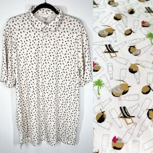 1764 Golf Polo Shirt Coconuts Beach Chairs Palm Trees Beer Bottles Shirt XL EUC